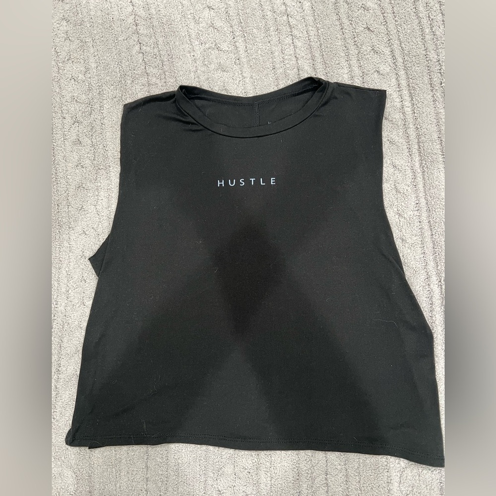 Lovers of hYOUmanity black muscle tank top "HUSTLE" size S NWOT